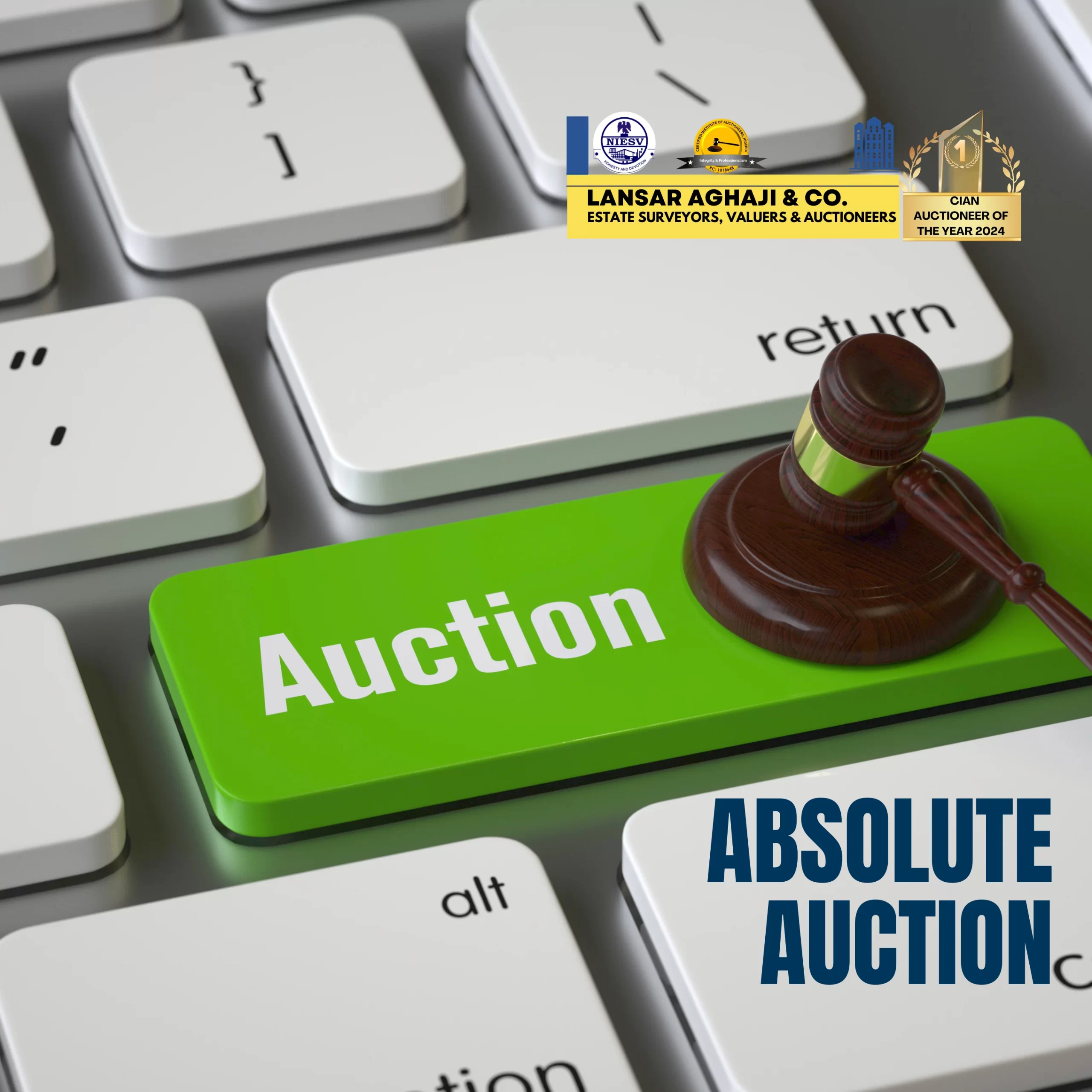 What does “absolute auction” mean, and is the sale guaranteed?